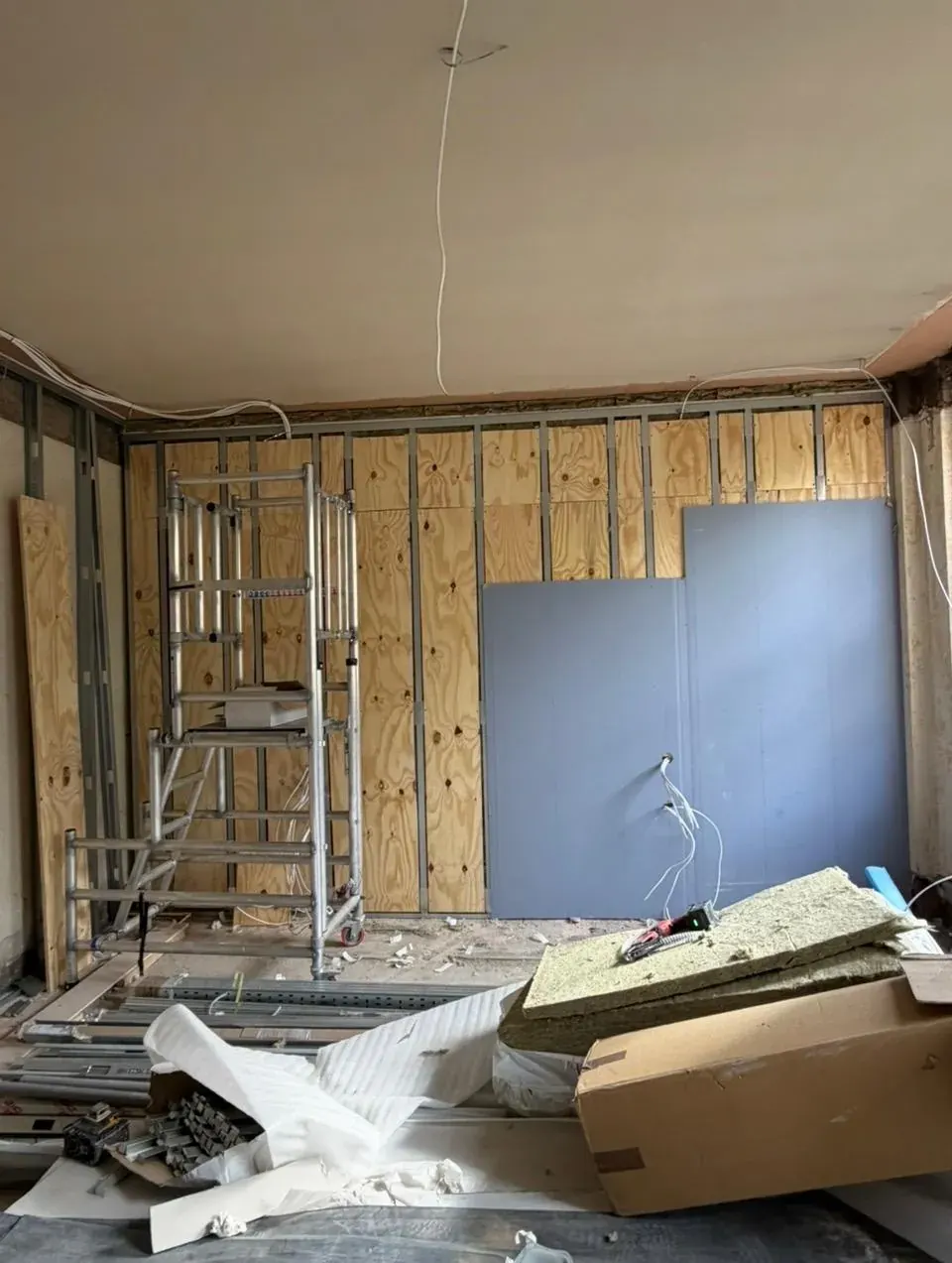 Plywood-backed acoustic wall