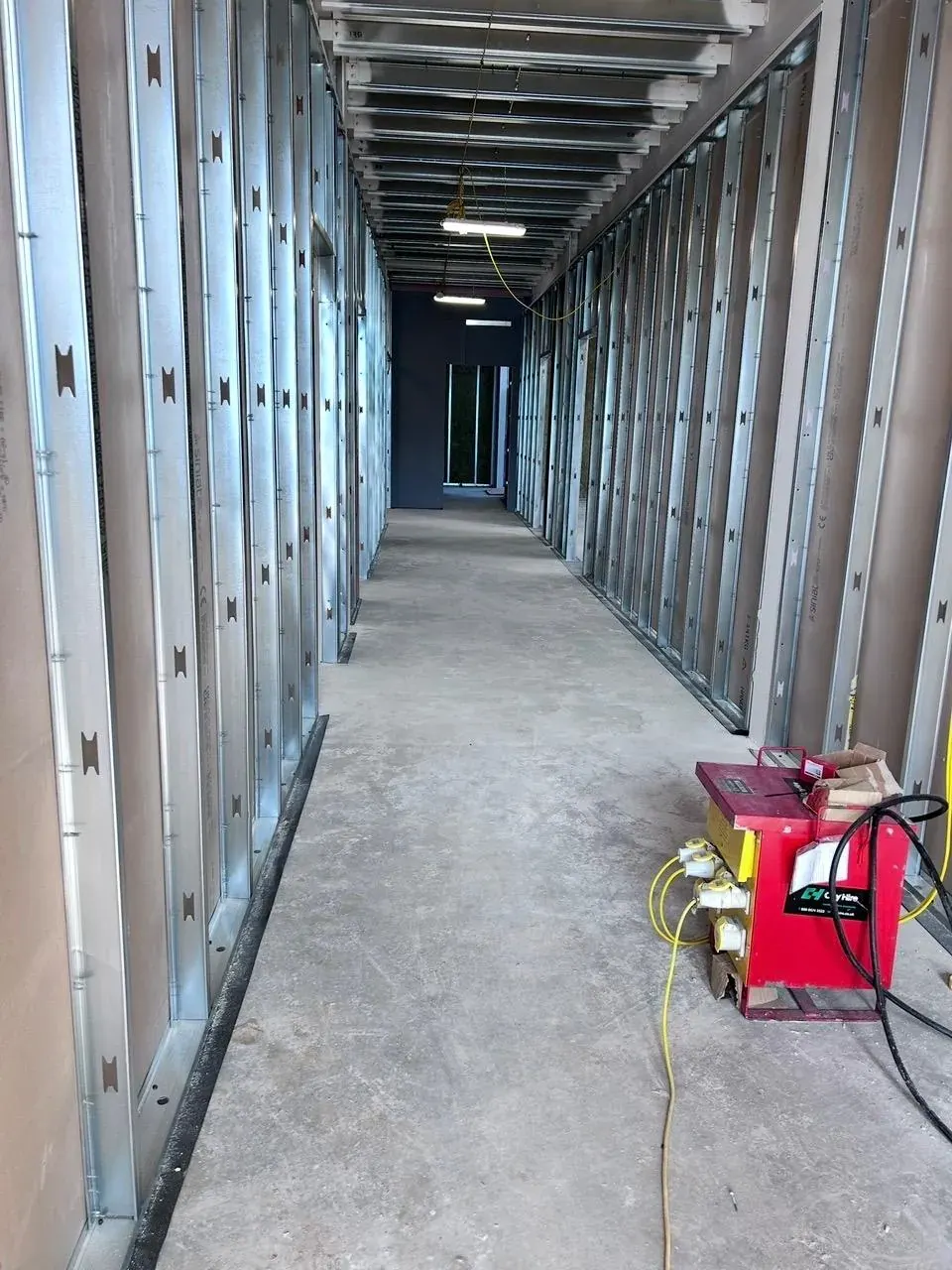 Corridor framed in metal stud