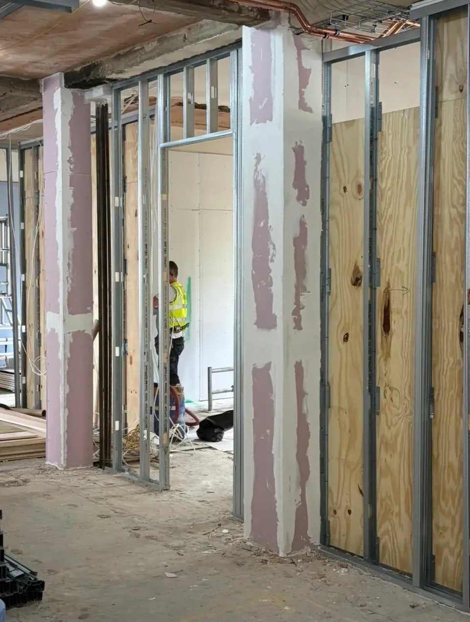 Fire-line boarded partitions